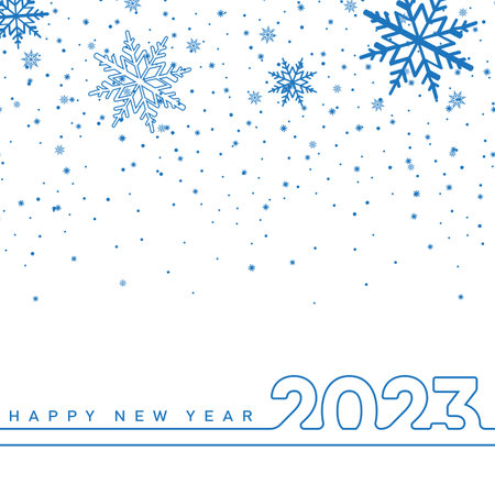 2023 Happy New Year and Merry Christmas card with falling snowflakes. vector illustrationのイラスト素材