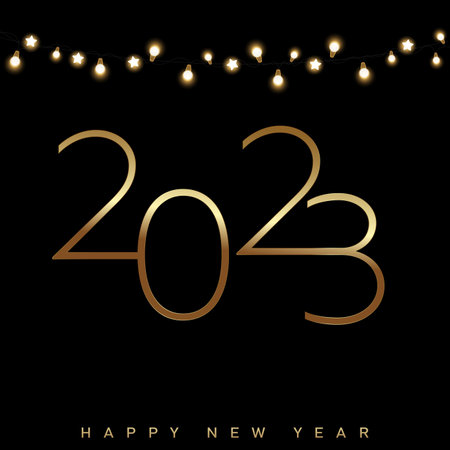 2023 Happy New Year and Merry Christmas card with golden text. Vector