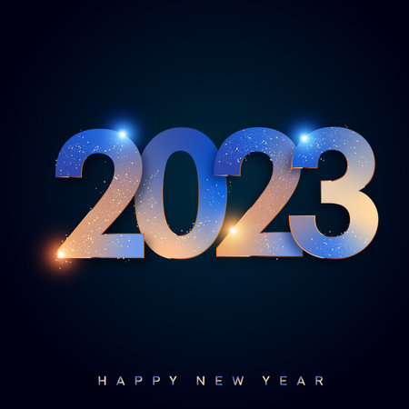 2023 Happy New Year with light effect text. vector illustration