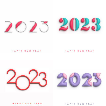 Set of Happy New Year 2023 3d text typography designs. vector illustration