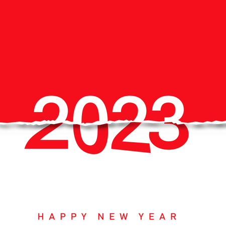 2023 Happy New Year greeting card with torn paper. vector illustrationのイラスト素材