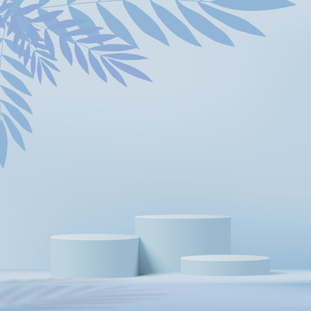 3d blue color podium and minimal blue color wall scene. 3d podium minimal abstract background. Vectorのイラスト素材