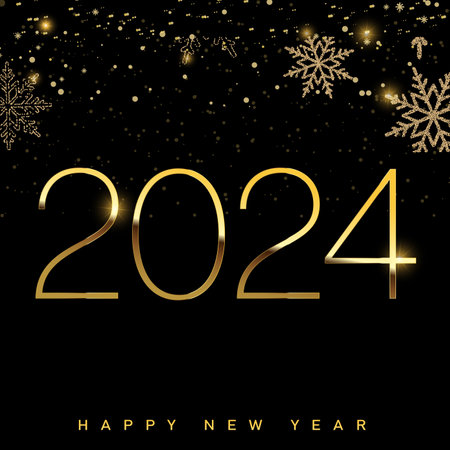 2024 Happy New Year Greeting festive golden card. Vector illustrationのイラスト素材