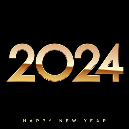 2024 Happy New Year Greeting festive golden card. Vector illustrationのイラスト素材