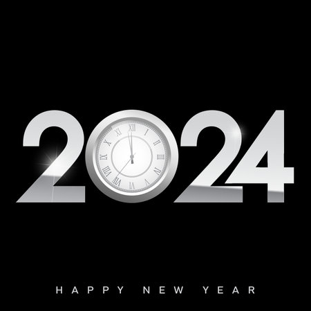 2024 Happy New Year clock countdown background. Greeting festive card. Vector illustrationのイラスト素材