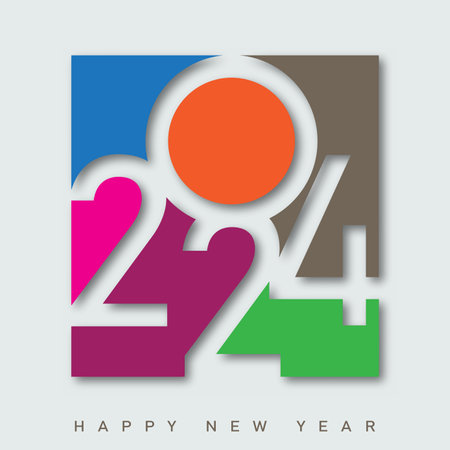 Happy new year 2024 design with unique numbers. Premium vector design for poster, banner, greeting and new year 2024 celebration. Vector.のイラスト素材