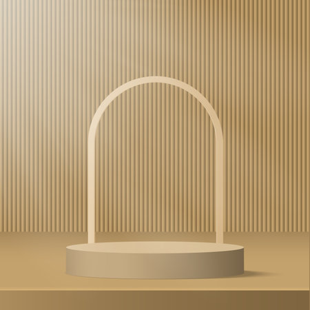3d cream color podium and minimal cream color wall scene. 3d podium minimal abstract background. Vector illustrationのイラスト素材