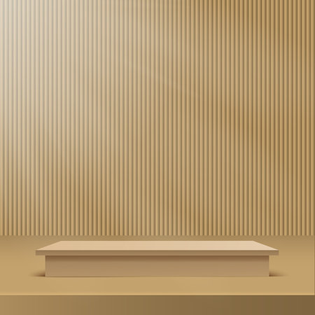 3d cream color podium and minimal cream color wall scene. 3d podium minimal abstract background. Vector illustrationのイラスト素材