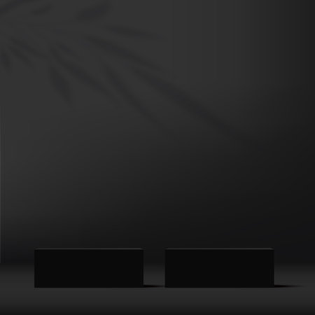 3d black color podium and minimal black gold color wall scene. 3d podium minimal abstract background. Vector illustrationのイラスト素材