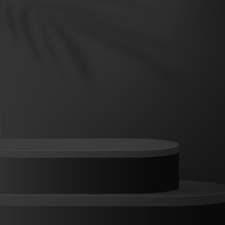 3d black color podium and minimal black color wall scene. 3d podium minimal abstract background. Vector illustrationのイラスト素材