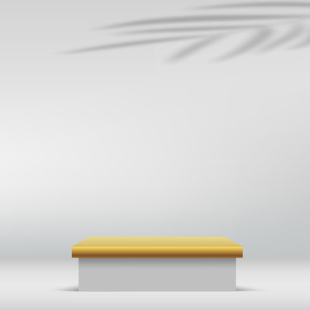 Modern white and gold cylinder pedestal podium. Cosmetic banner display. Vectorのイラスト素材