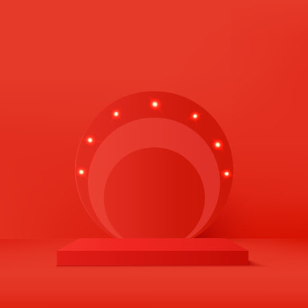 3d red color podium with lighting and minimal red wall scene Vectorのイラスト素材