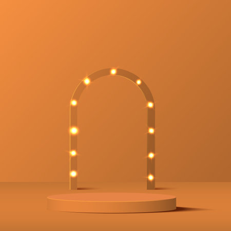 3d orange color podium with lighting and minimal orange wall scene Vectorのイラスト素材