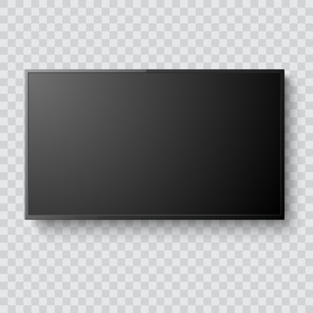A flat, black-framed rectangular monitor with a transparent background and shadow. Vector illustrationのイラスト素材