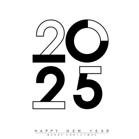 Modern 2025 New Year text with elegant red design. Vector illustrationのイラスト素材