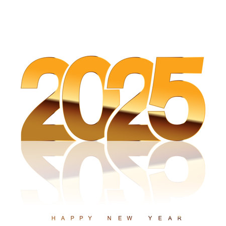 A reflective golden 2025 New Year design on white background. Vector illustrationのイラスト素材