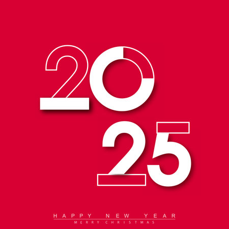 Bold white 2025 New Year design on red background. Vector illustrationのイラスト素材