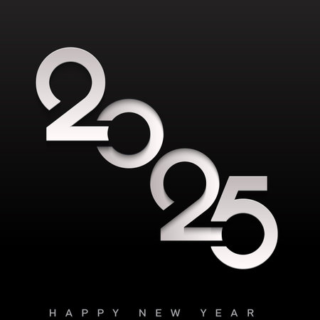 Modern Silver 2025 New Year Minimalistic Design .Vector illustration