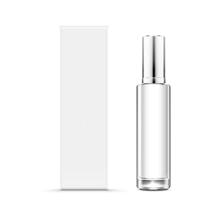 Blank Cosmetic Glass Jar with Silver Lid and Box Mockup. Vectorのイラスト素材