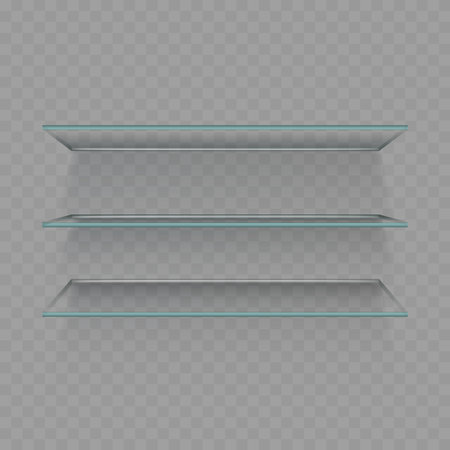 Glass Shelves on a Wall. Vector illustrationのイラスト素材
