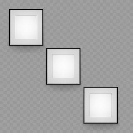Blank Picture Frames Set Black Square Frames Empty for Artwork. Vector illustrationのイラスト素材