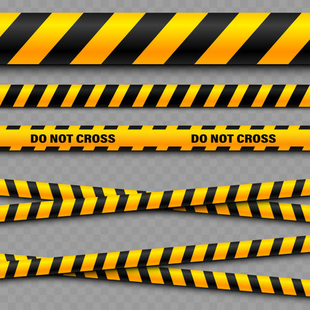 Yellow and Black Warning Tape with Do Not Cross Text Vector illustrationのイラスト素材