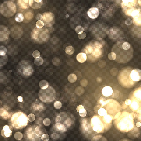 Abstract Gold Bokeh Lights Effect on Transparent Background Overlay. Vectorのイラスト素材