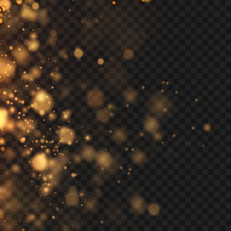 Abstract Gold Bokeh Lights Effect on Transparent Background Overlay. Vectorのイラスト素材