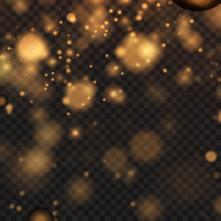 Abstract Gold Bokeh Lights Effect on Transparent Background Overlay. Vectorのイラスト素材