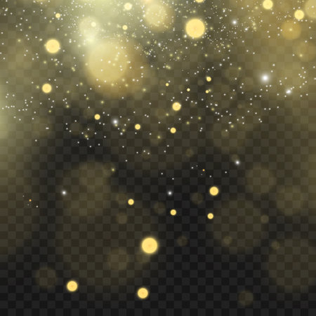 Abstract Gold Bokeh Lights Effect on Transparent Background Overlay. Vector illustrationのイラスト素材