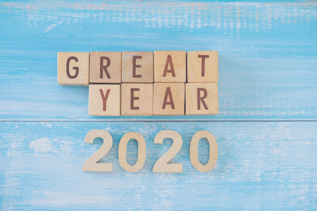 Wooden cube block great year word with wooden number of 2020 year