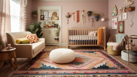 Interior of children's room with crib and rocking chair, interior designの素材