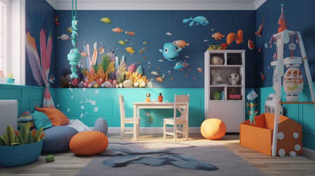 Interior of children's room. Children's room with toys. 3d illustrationの素材