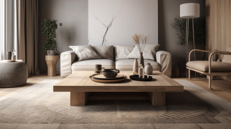 Interior of modern living room 3D rendering image.There are sofas, sofa, coffee table and plants.の素材