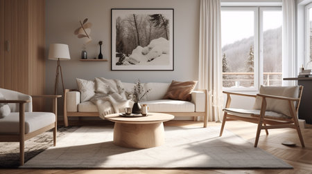Modern living room interior design in scandinavian style. 3d renderの素材