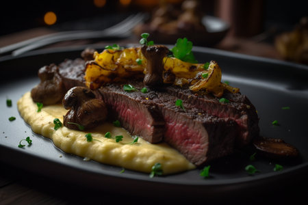Beef tenderloin with mashed potatoes and chanterelle mushroomsの素材