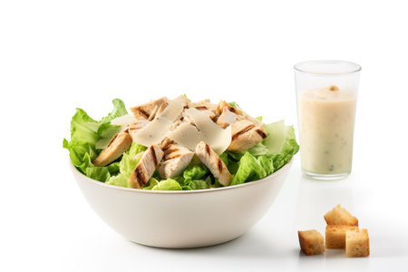 Caesar Salad with Chicken Fillet and Croutons on White Backgroundの素材