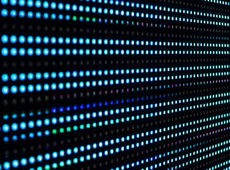 Digital led light dot pattern of light and dark blue dots with perspective view.