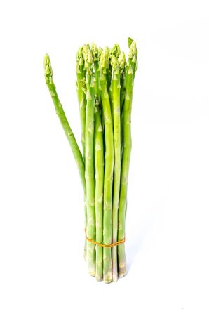 Fresh green asparagus on white backgroundの写真素材