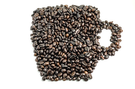 coffee beans stripes isolated in white backgroundの写真素材