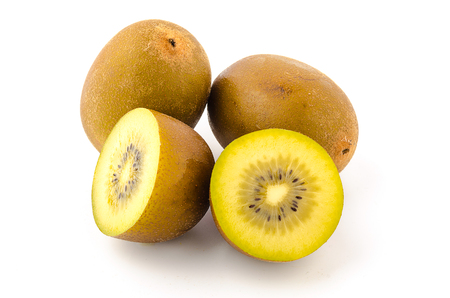 yellow kiwi fruit on white backgroundの写真素材