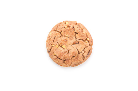 chocolate chips hazelnut cookies on white backgroundの写真素材