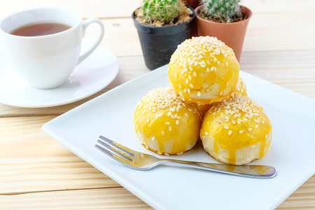 Chinese cake on wooden backgroundの写真素材