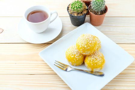 Chinese cake on wooden backgroundの写真素材