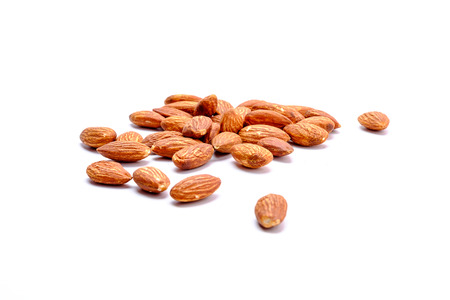 Almonds on white backgroundの写真素材