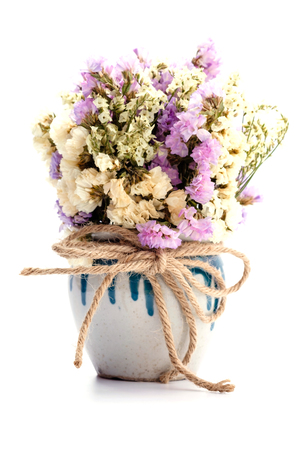Dried flowers in a vase on white backgroundの写真素材