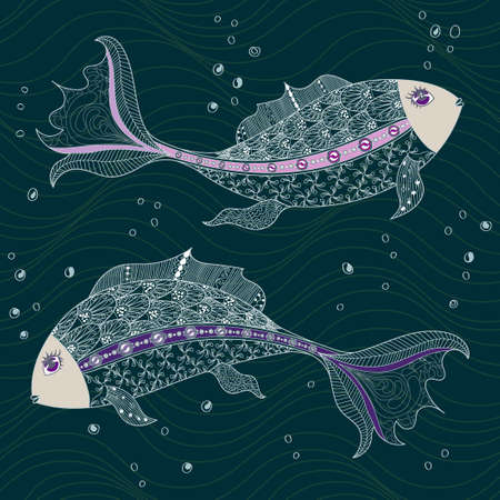 Lace fishes. Vector Illustration.のイラスト素材
