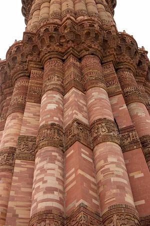 Qutb Minar tower close-up, Delhi, Indiaの写真素材