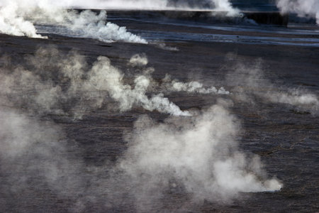 Steam rising from geyser field, Chileの写真素材