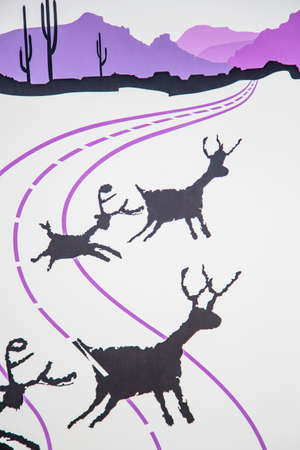 deer crossing road signの写真素材